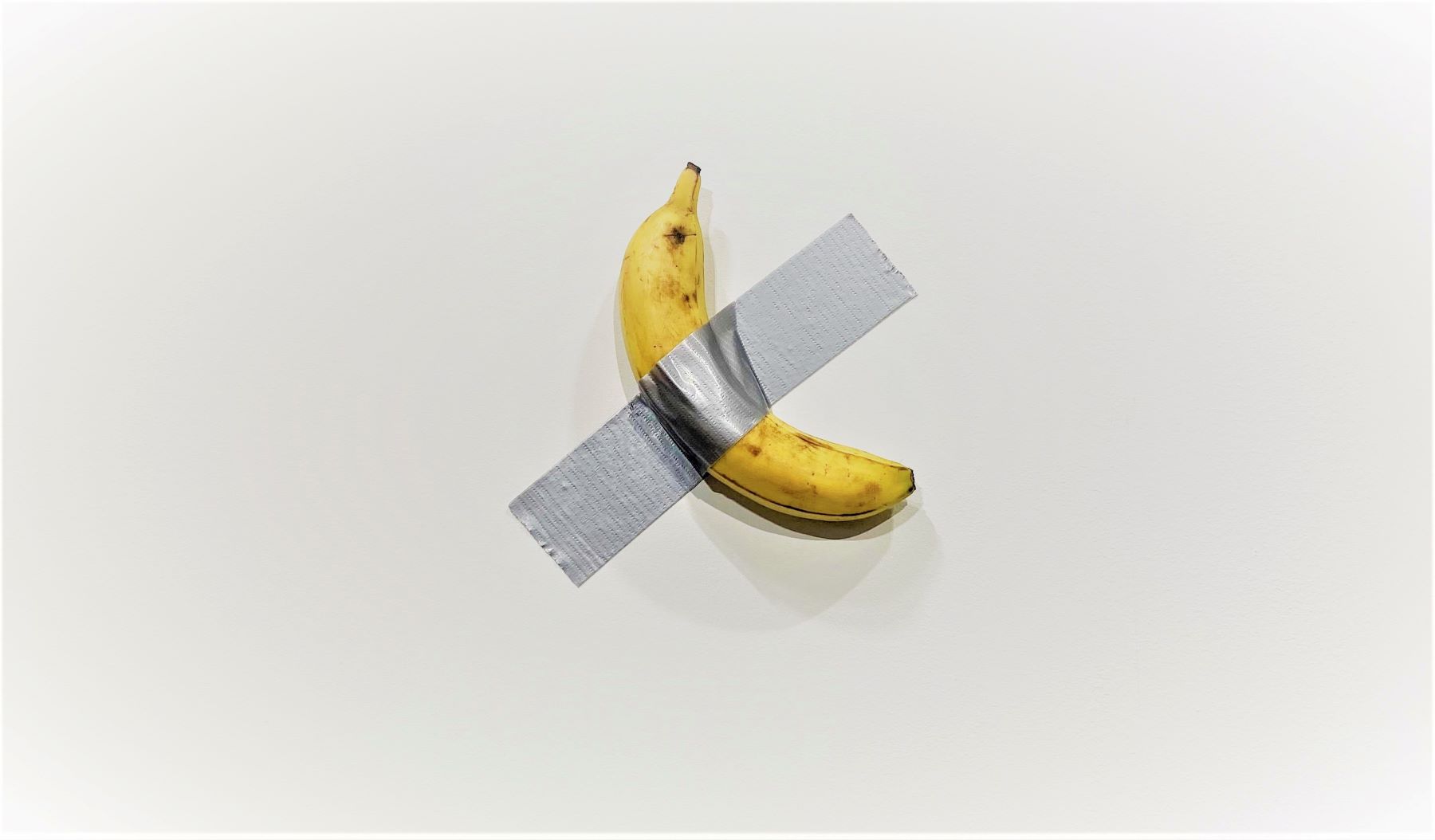 A banana duct-taped to a gallery wall